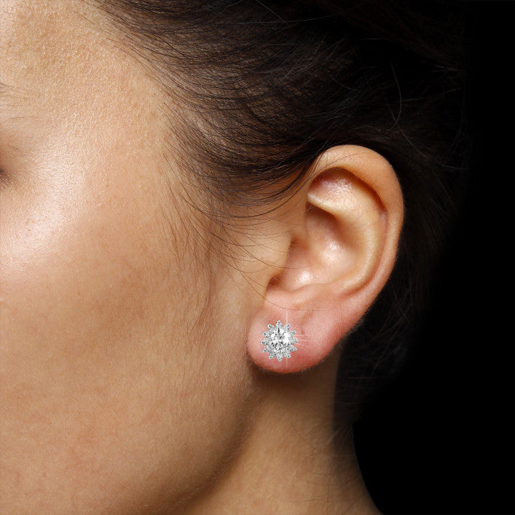 Dazzling Brilliance: 2.00 Carat Enthralling Entourage Earrings in White Gold with Exquisite Oval and Round Diamonds