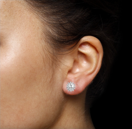 Flower Shape Halo Diamond Stud Earrings