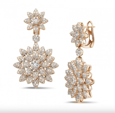 Diamond Flower Dangle Earrings