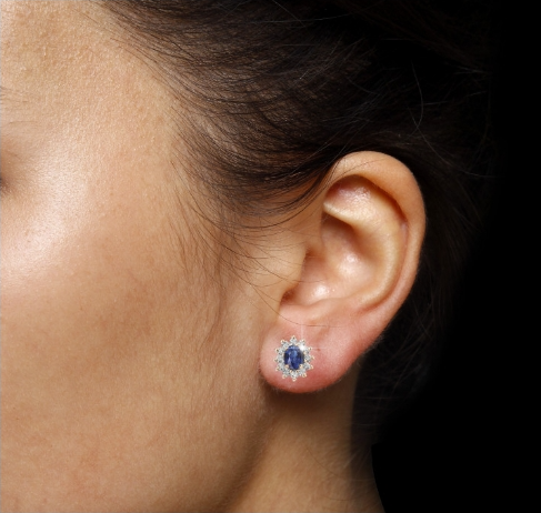 Oval Sapphire And Round Diamonds Earring